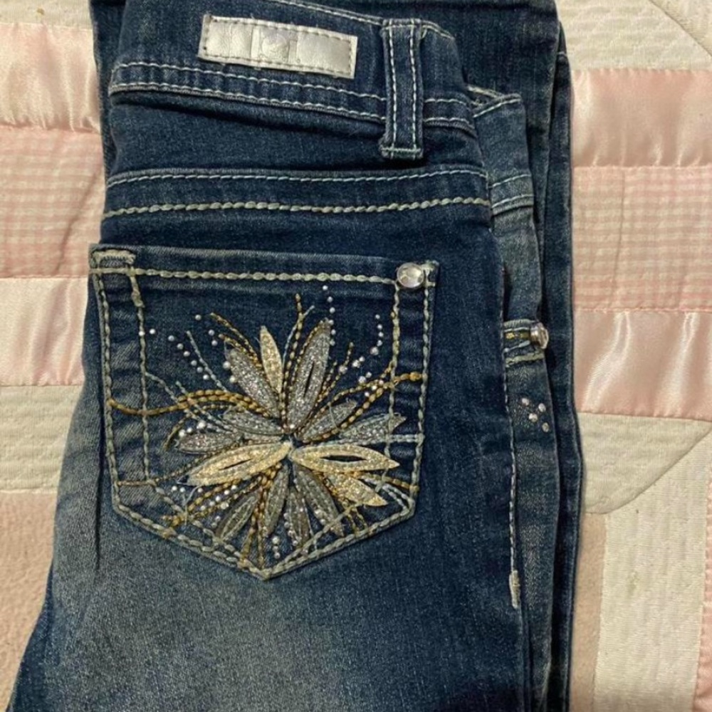 LEI Dark Blue Jeans with Floral Embroidery